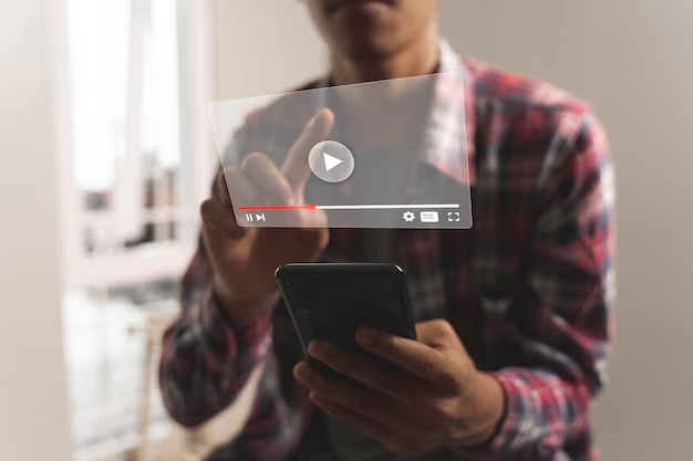 A man clicks on a virtual screen with a video