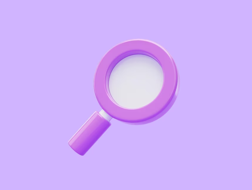 purple magnifying glass on plain purple fond