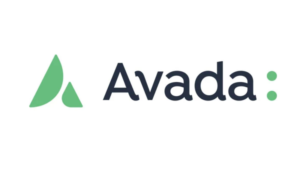 Avada logo with green shapes on each side and the text 'avada' in the center