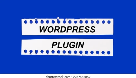 Blue background with two torn papers, each bearing the text 'WordPress' and 'Plugin'