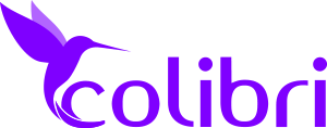 Colibri logo in purple with a bird shaped like the letter 'C' on the left and the text 'colibri' continuing