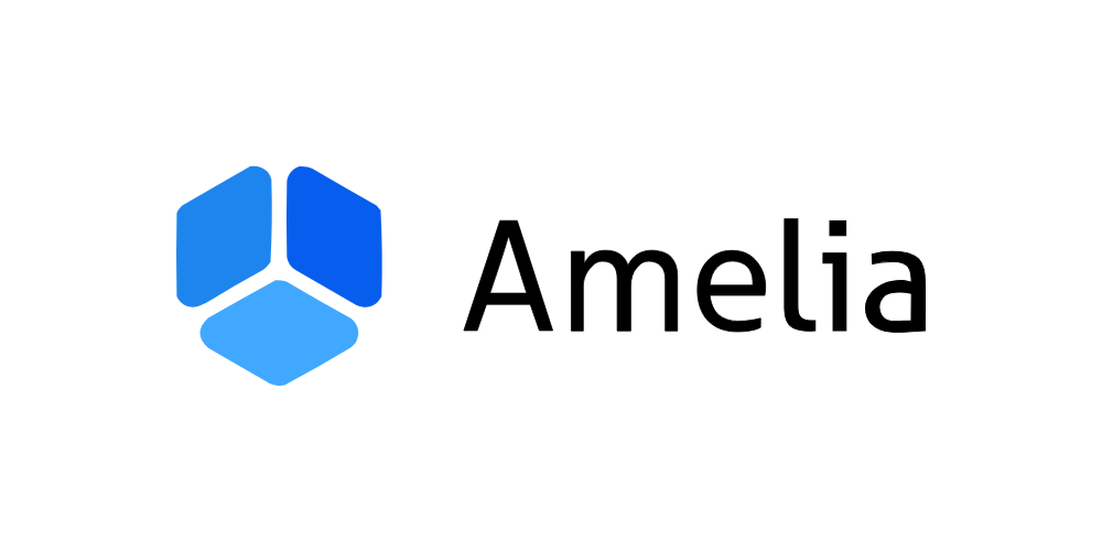 Amelia logo with three blue diamonds on the left and 'amelia' text on the right