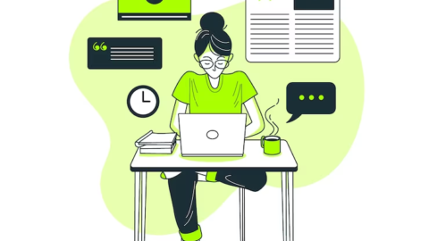 Illustration of Woman Working on Her Blog